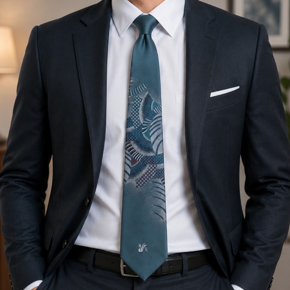 Don Loper Beverly Hills Mens‎ Teal Blue Abstract Geometric Silk Blend Necktie